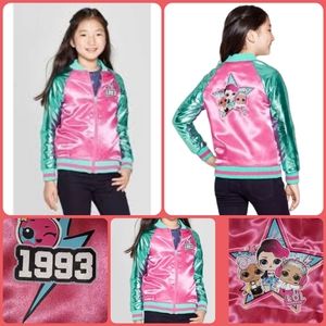 LOL Girls Pink Turquoise Shiny Bomber Jacket 7/8 NWT